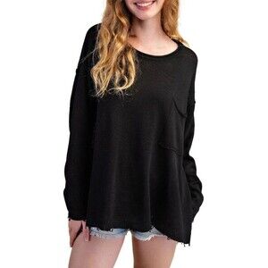 New Easel Los Angeles Women’s Small Black Oversized Thin Sweater Distressed Boxy